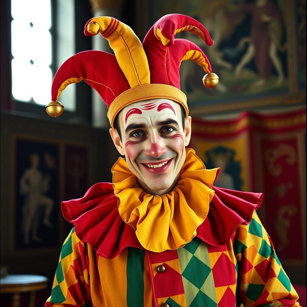 Medieval Iberian Jester in Vibrant Attire