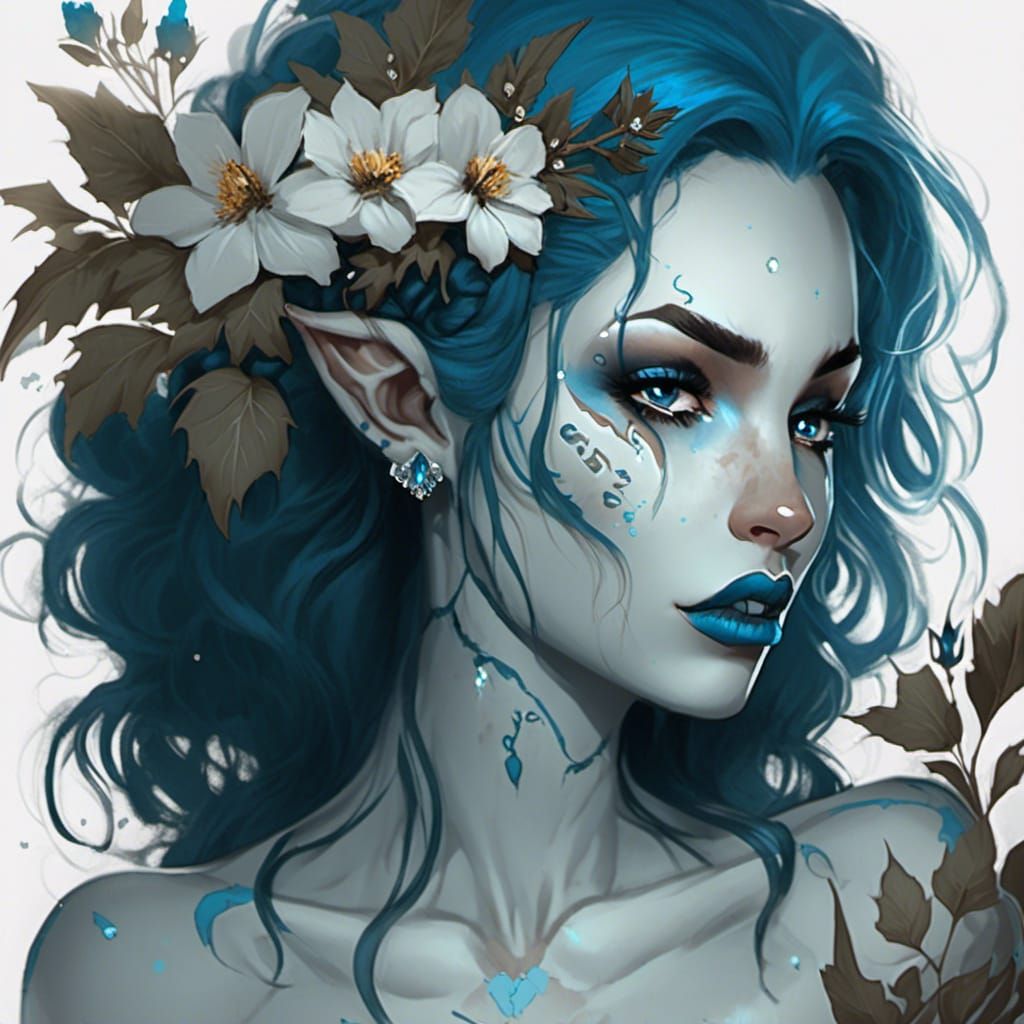 Gritty Vampire Woman with Blue Eyes and Tattoos