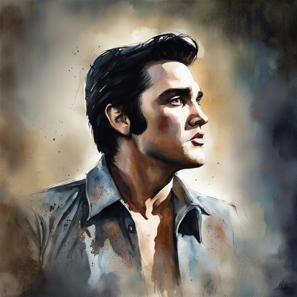 Hyperrealistic Elvis Presley Portrait in Watercolor Style