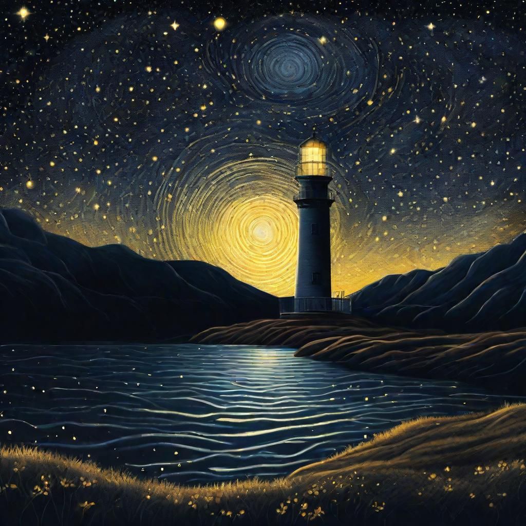 Hypnotic Lighthouse Spirals Under Starry Night Sky