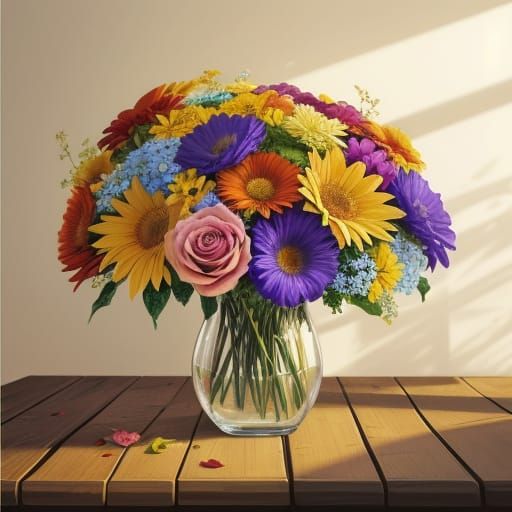 Vibrant Oil Painting of a Colorful Bouquet