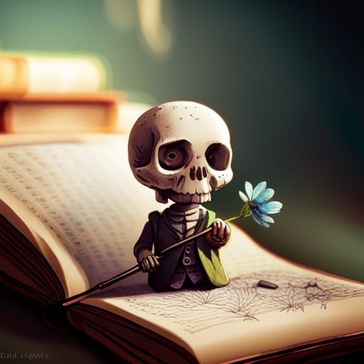Colorful Skeleton Portrait in Fantasy Book Illustration Styl...