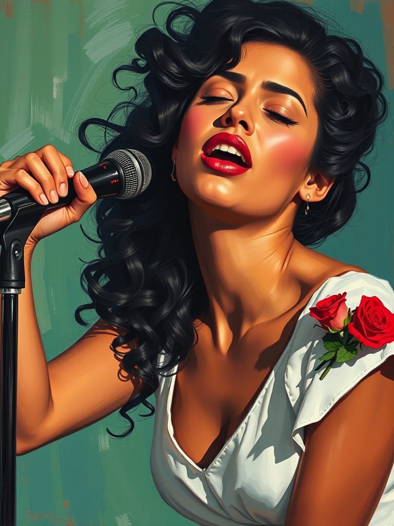 Passionate Singer with Vintage Microphone in Expressive Styl...