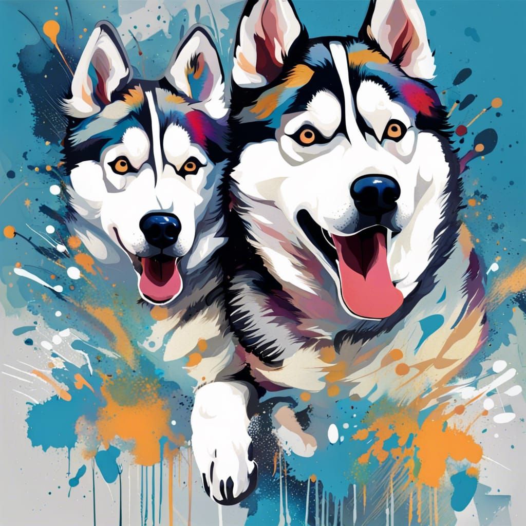 Abstract Husky Splash Art with Complementary Colors