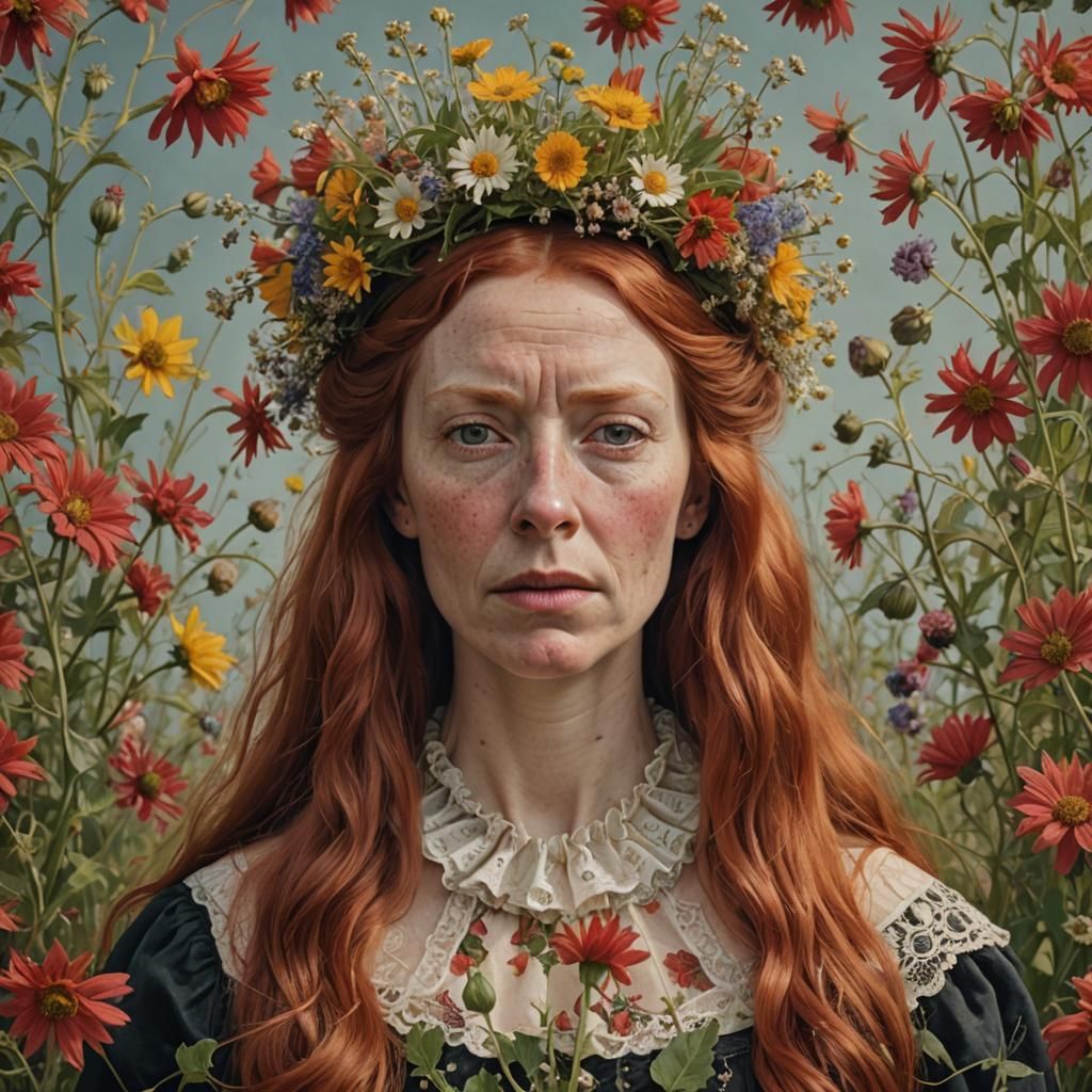 Photorealistic Portrait of Red-Haired Woman with Ruff