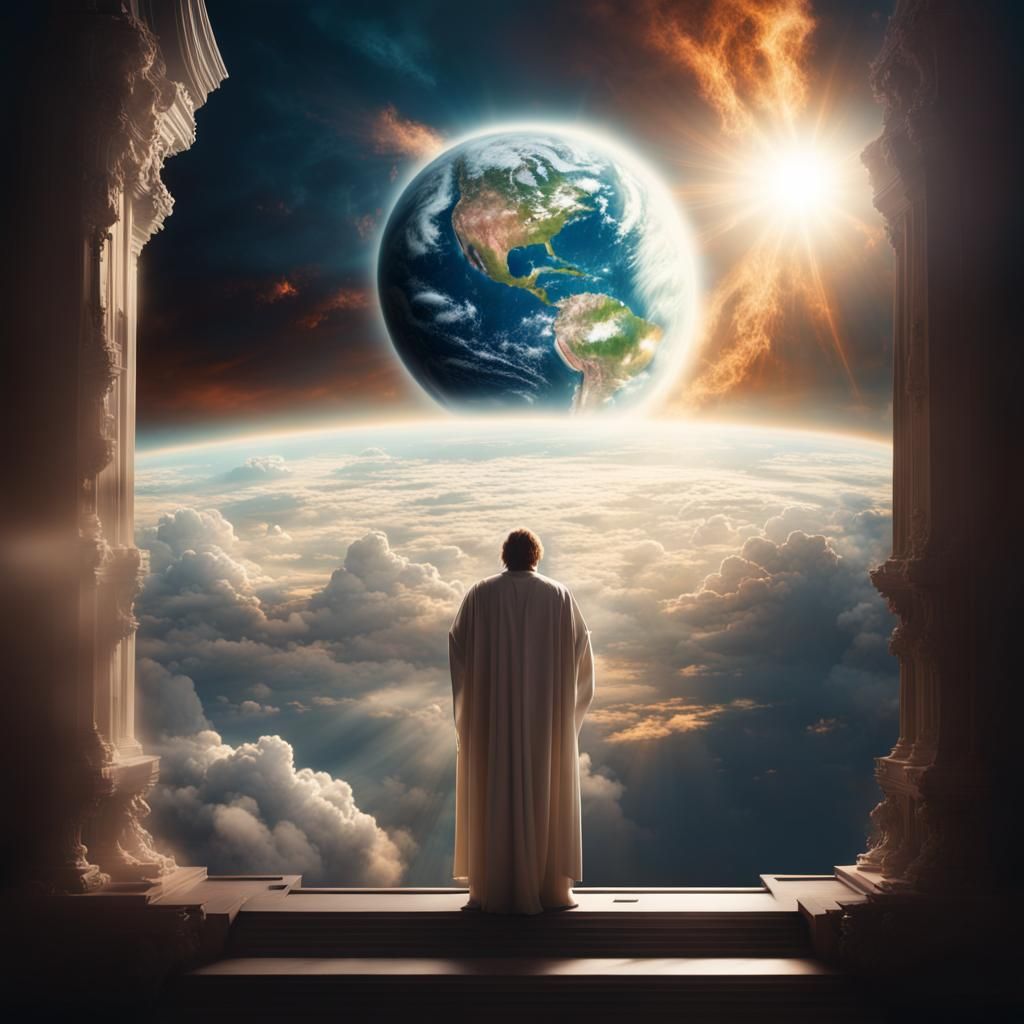 Epic God Observes Earth: Cinematic Digital Painting