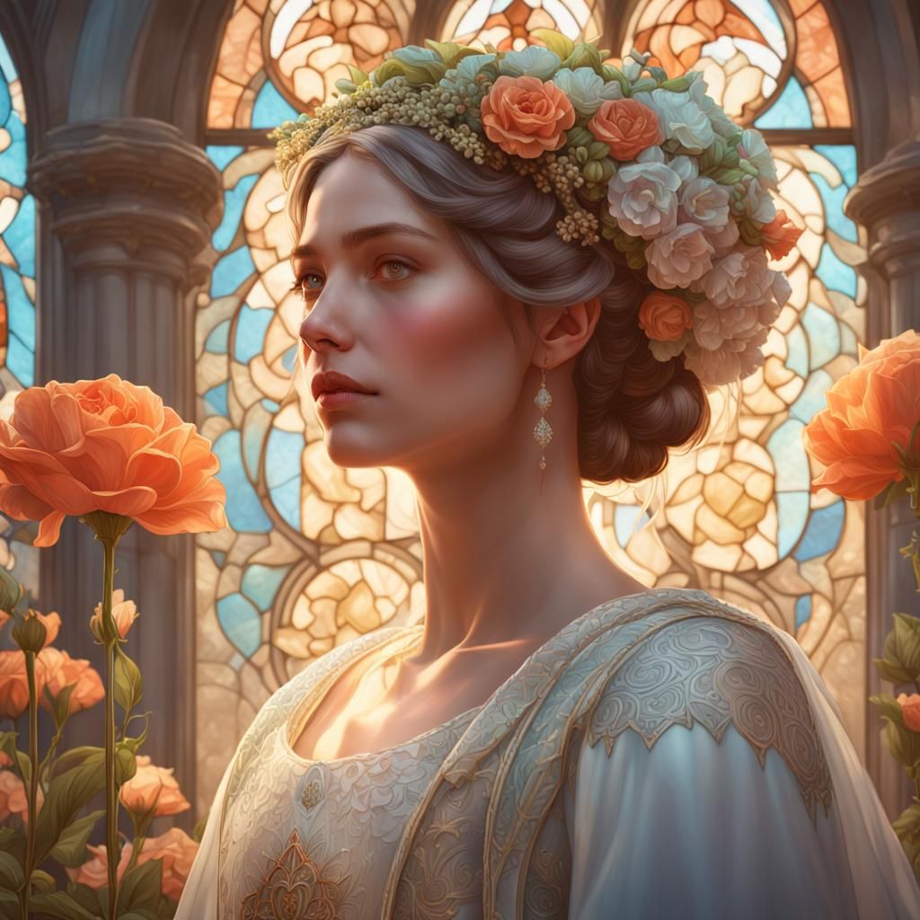 Renaissance Bride Portrait in Flower Chapel