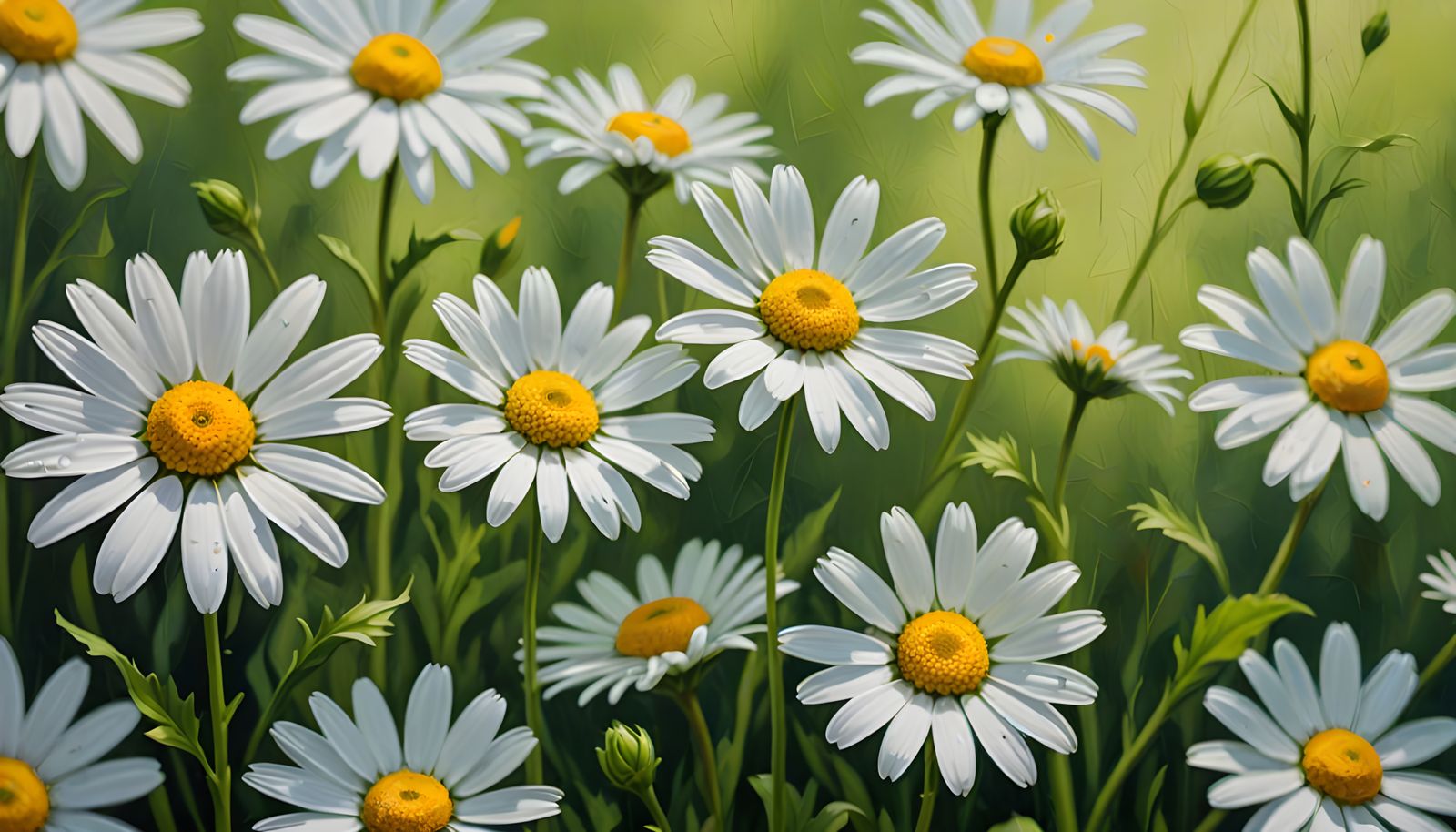 White Daisy on Abstract Green Spring Background