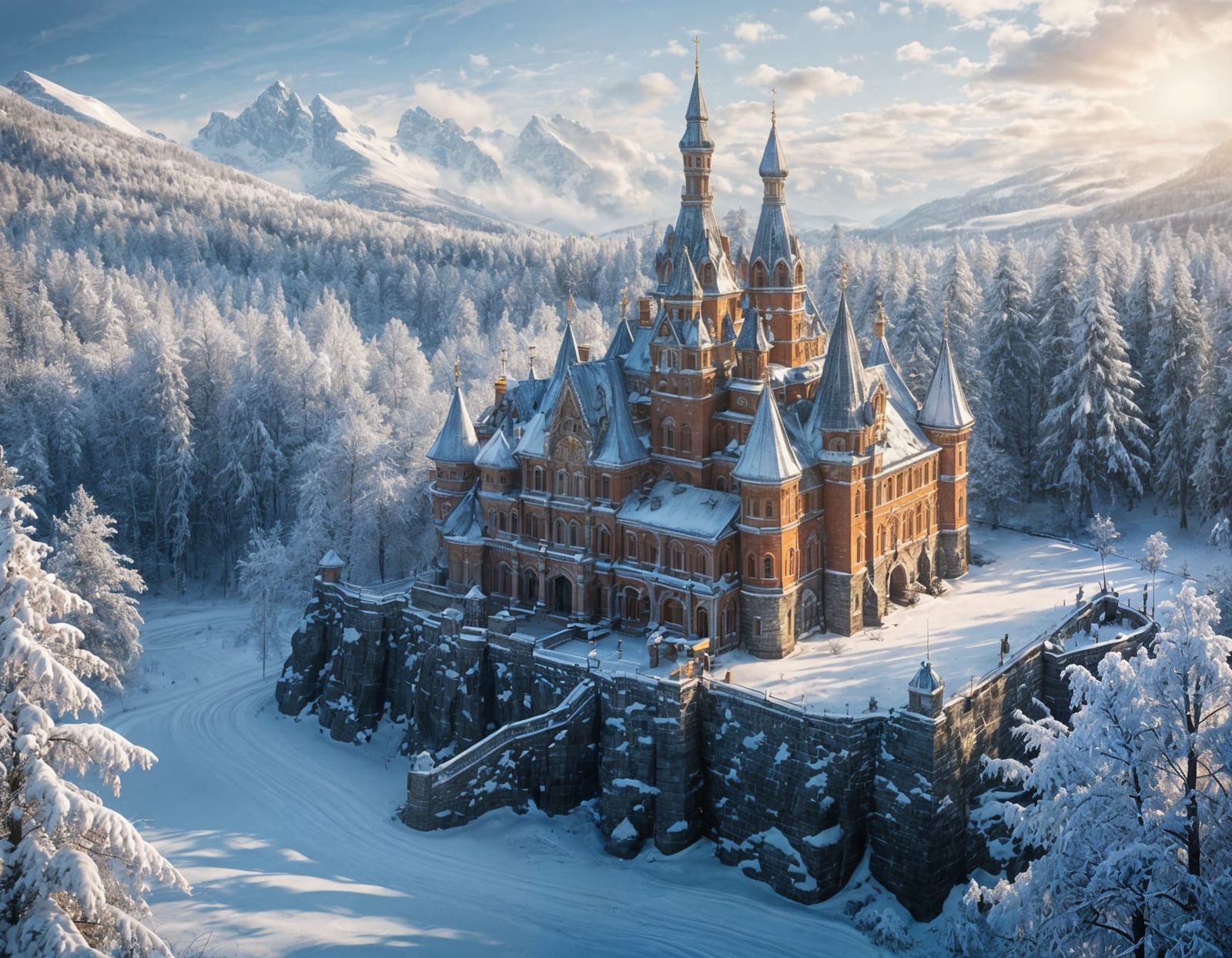 Winter in Russia: Aerial View of Grand Castle