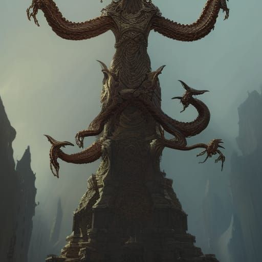Five-Headed Hydra Statue in Dark Fantasy Style