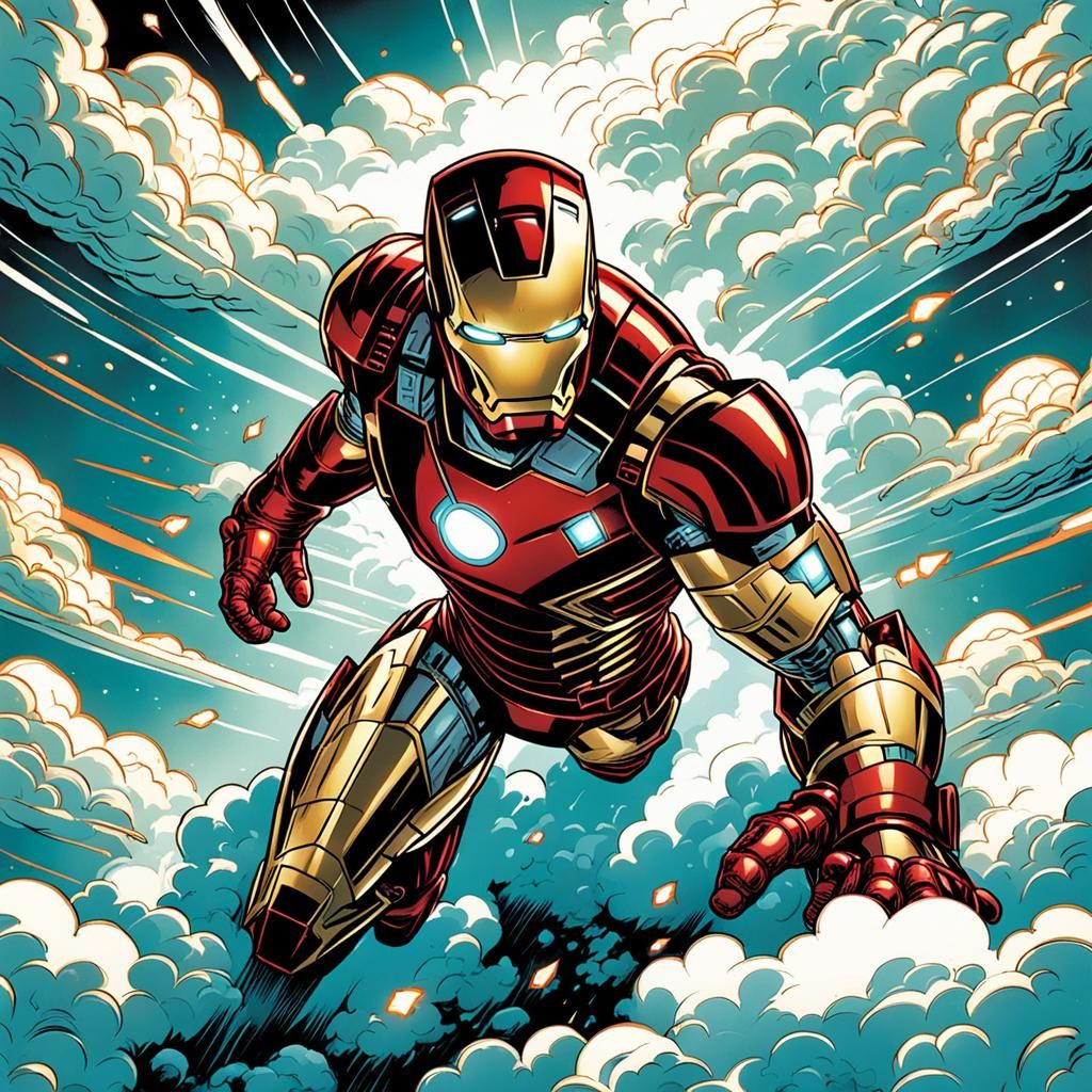 Ironman Resting on a Cloud, Comic Book Art