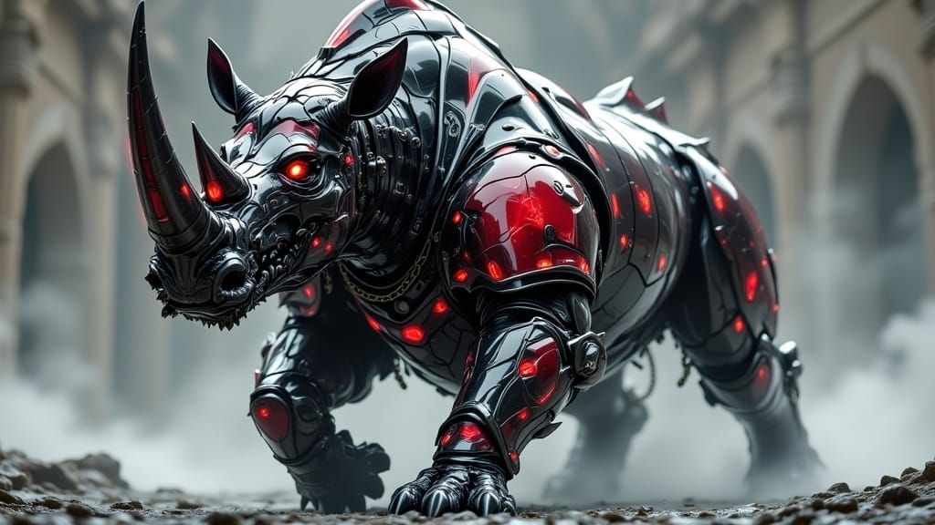 Armored Rhinoceros Charging: Dynamic Action Pose