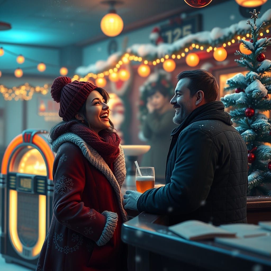 Festive Nightlife Scene with Laughter and Holiday Cheer