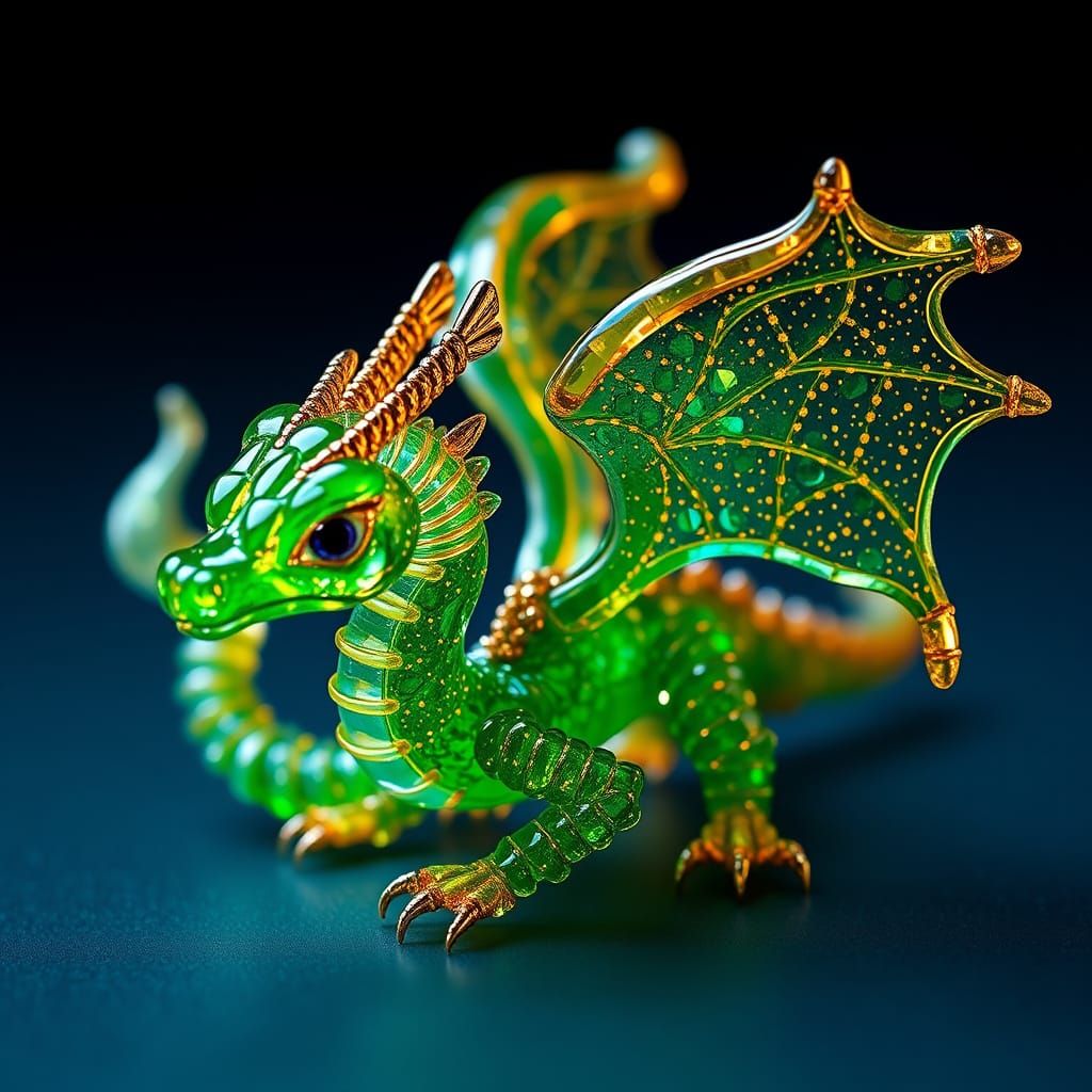 Sparkling Glass Bead Dragon Sculpture in 3D Style