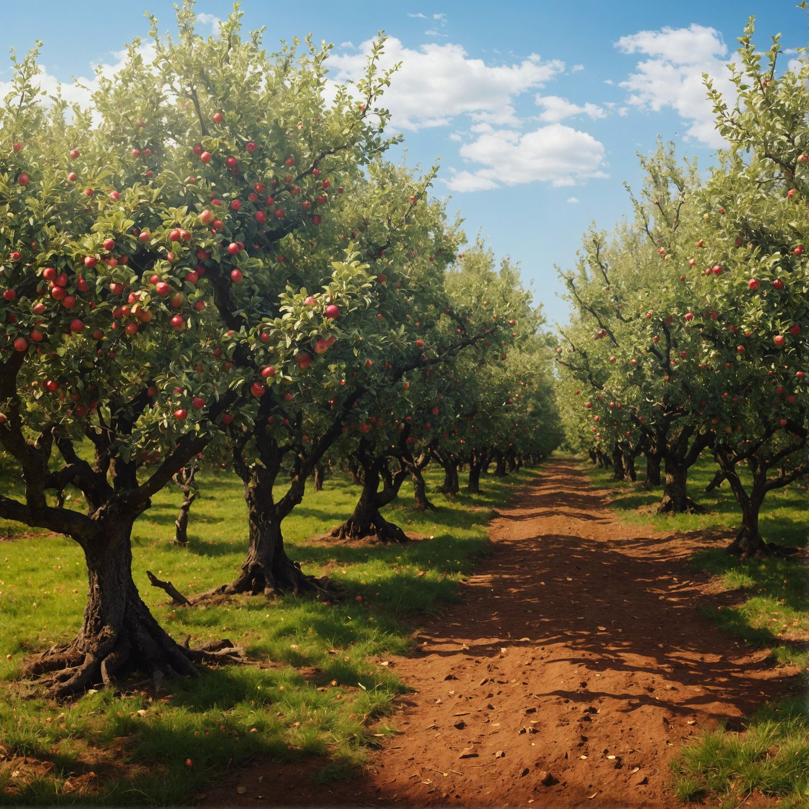 Detailed Matte Painting of an Apple Orchard