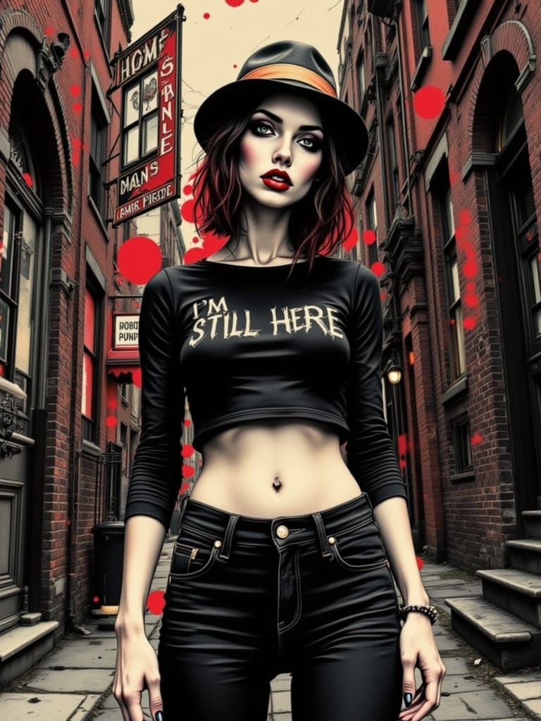 Punk Woman in Alleyway, Shepard Fairey and Aaron Horkey Styl...