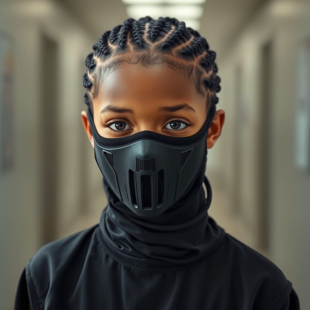 Dark Haunting Girl with Mask in Giger Style