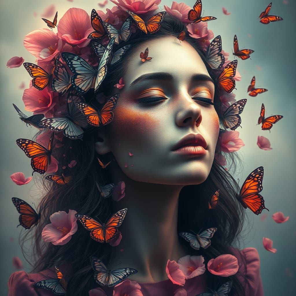 Butterfly Woman Portrait in Hyper-Realistic Style
