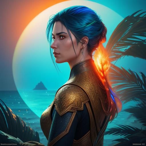 Sunset Beach in Glass Marble: Vivid Digital Art