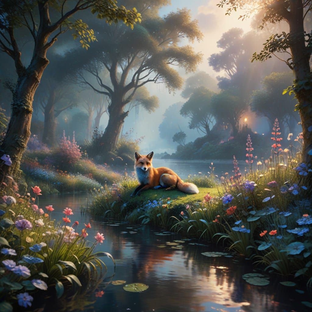 Ethereal Twilight Garden in Soft Impressionist Style