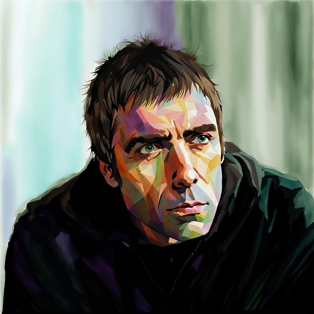 Liam Gallagher Portrait in Pop Art Watercolour Style