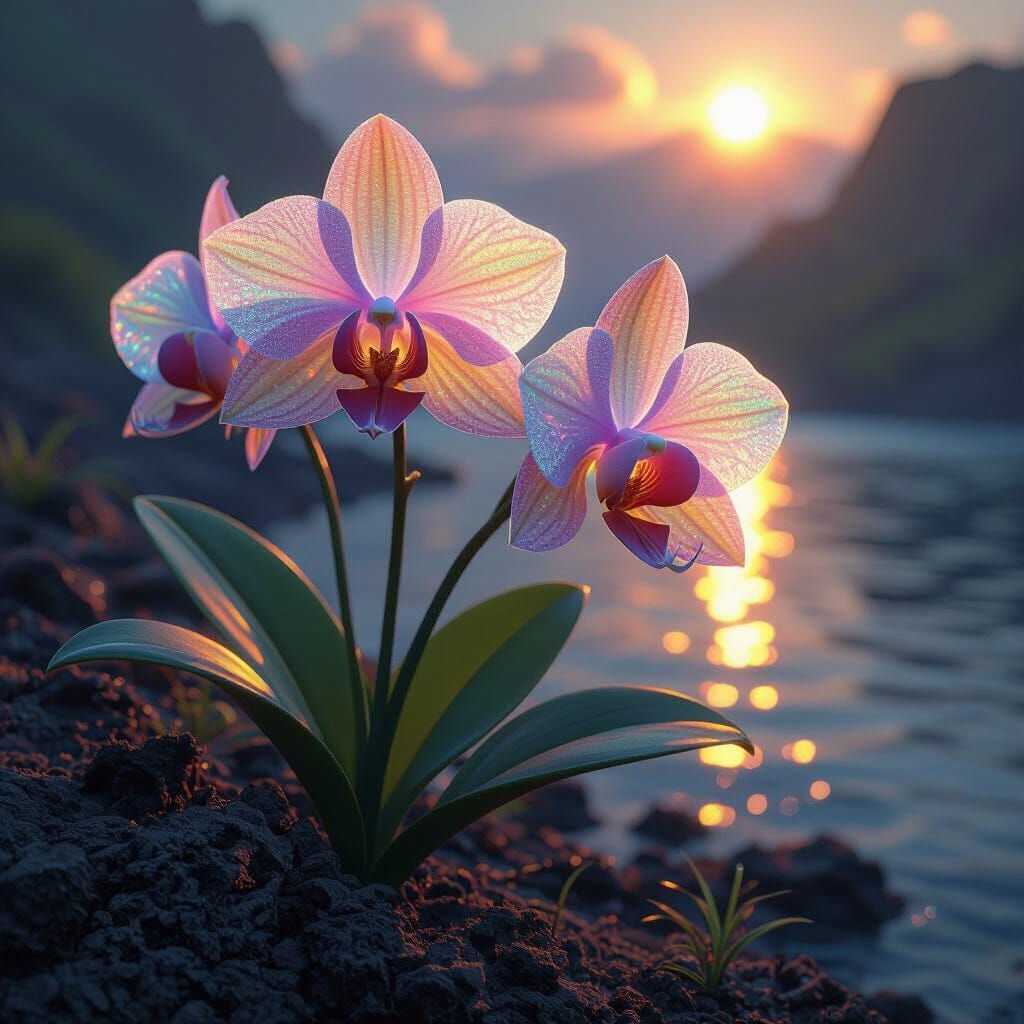 Rainbow Hued Veil Orchids in Dark Fantasy Style