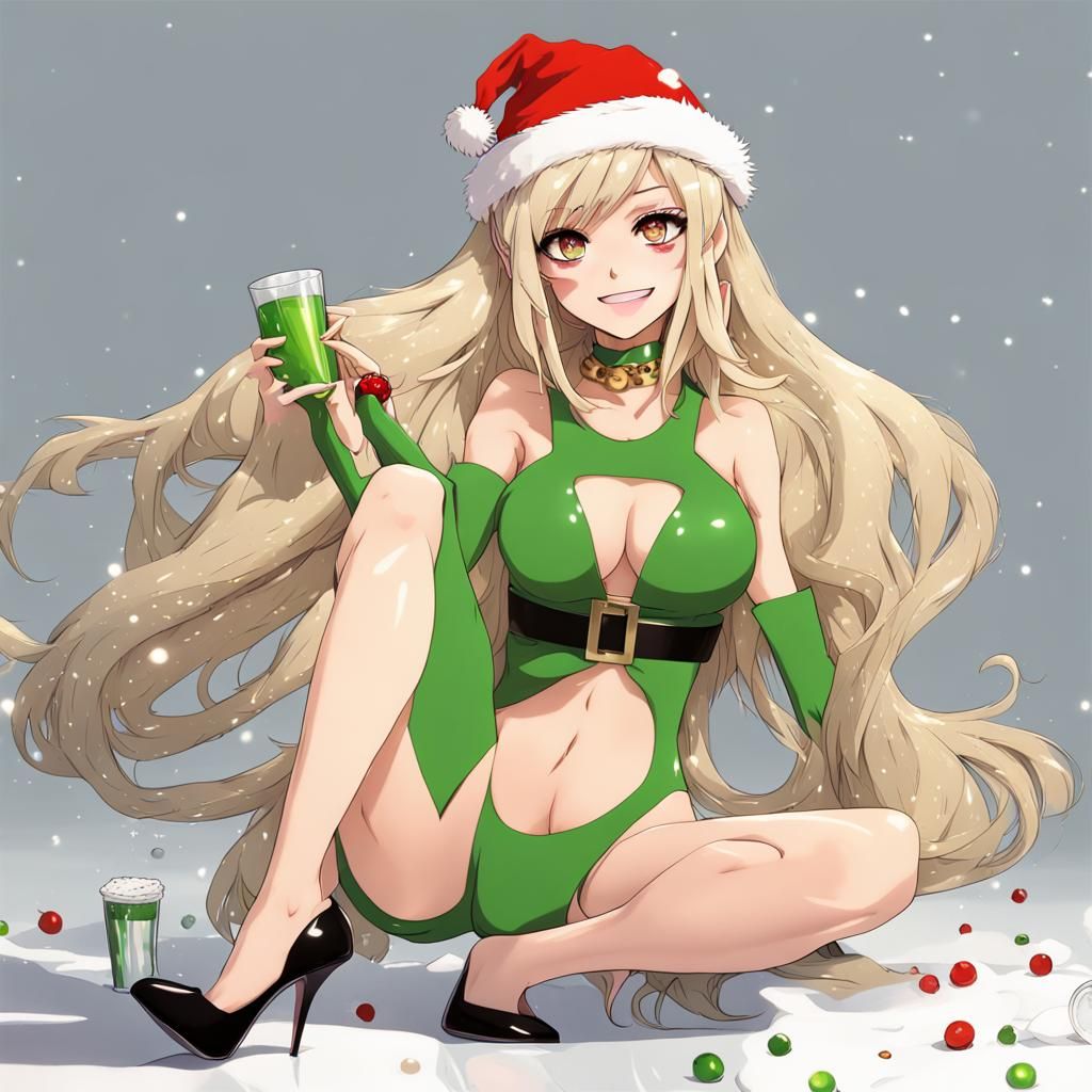 Grinch Girl with Blonde Hair in Anime Style