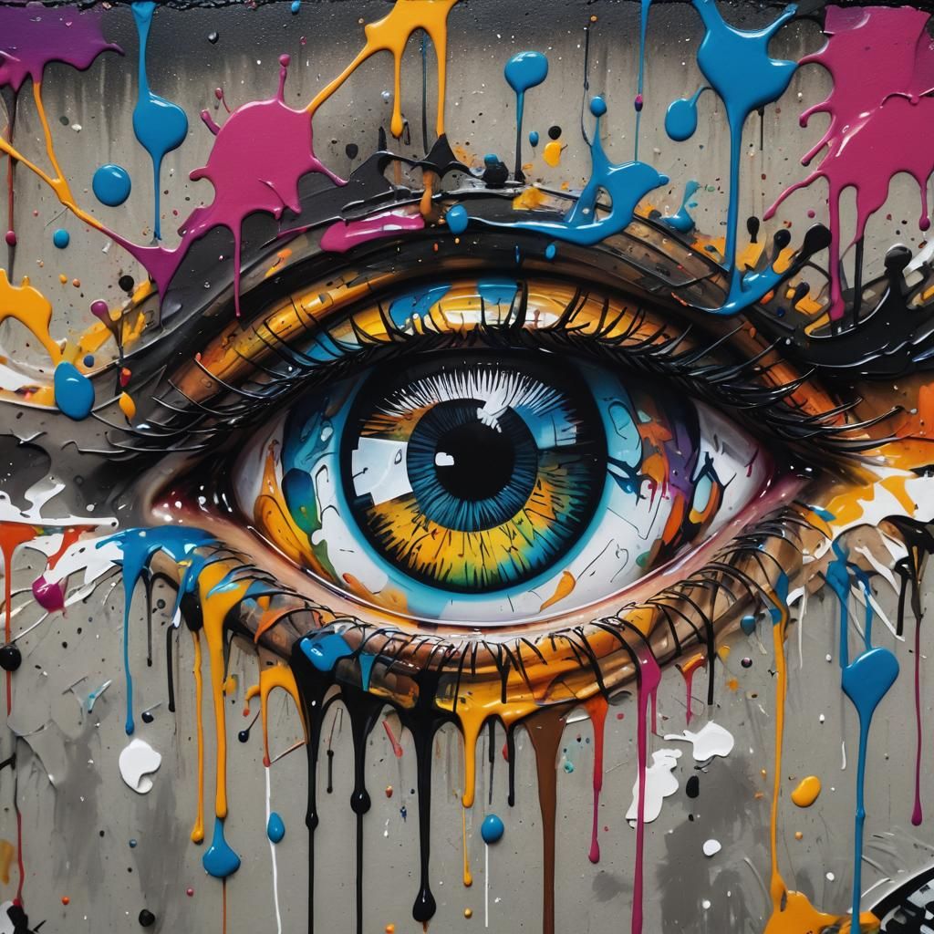Eye Close-Up in Graffiti Splash Art Style