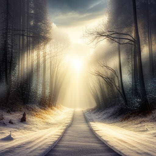 Ethereal Forest with Divine Light Beams