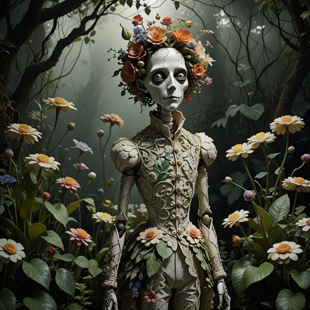 Porcelain Plant Man in Surreal Garden