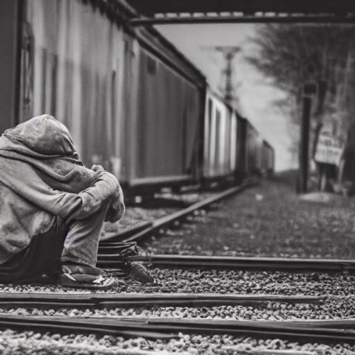 Stobe the hobo waiting for a freight train in the darkest hours of the night