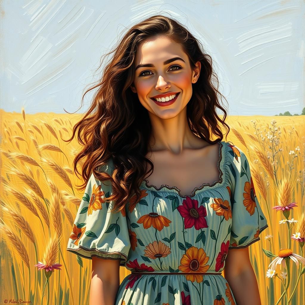 Woman in Wheat Field: Van Gogh-Inspired Impressionism