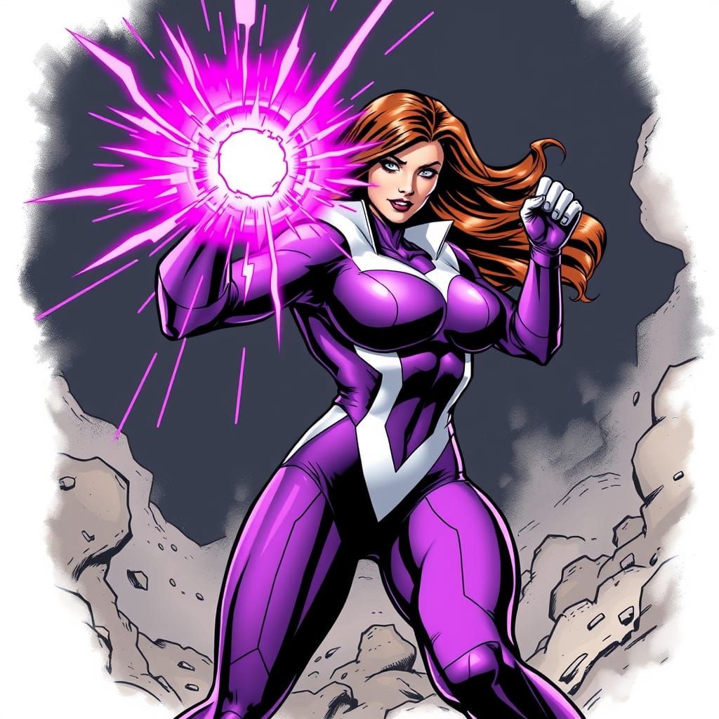 Female Superhero Unleashes Energy Blast in Graphic Art Style