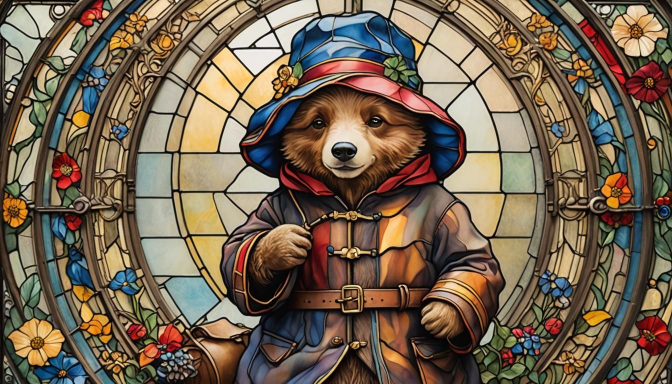 Paddington Bear in Stained Glass, Art Deco Style