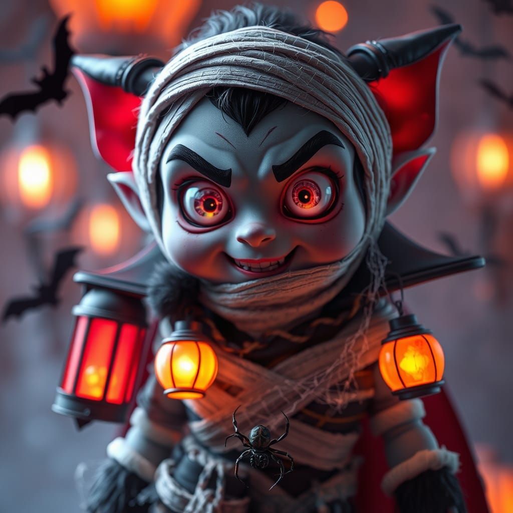 Ominous Vampire Portrait with Halloween Costume Details