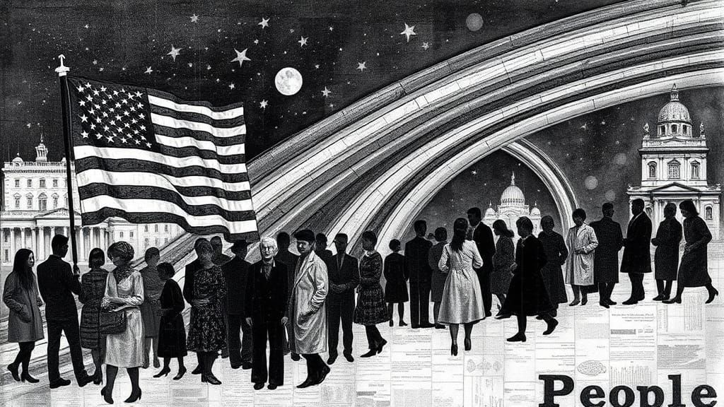 A avant-garde black and white " we the people"  ptotest Amer...