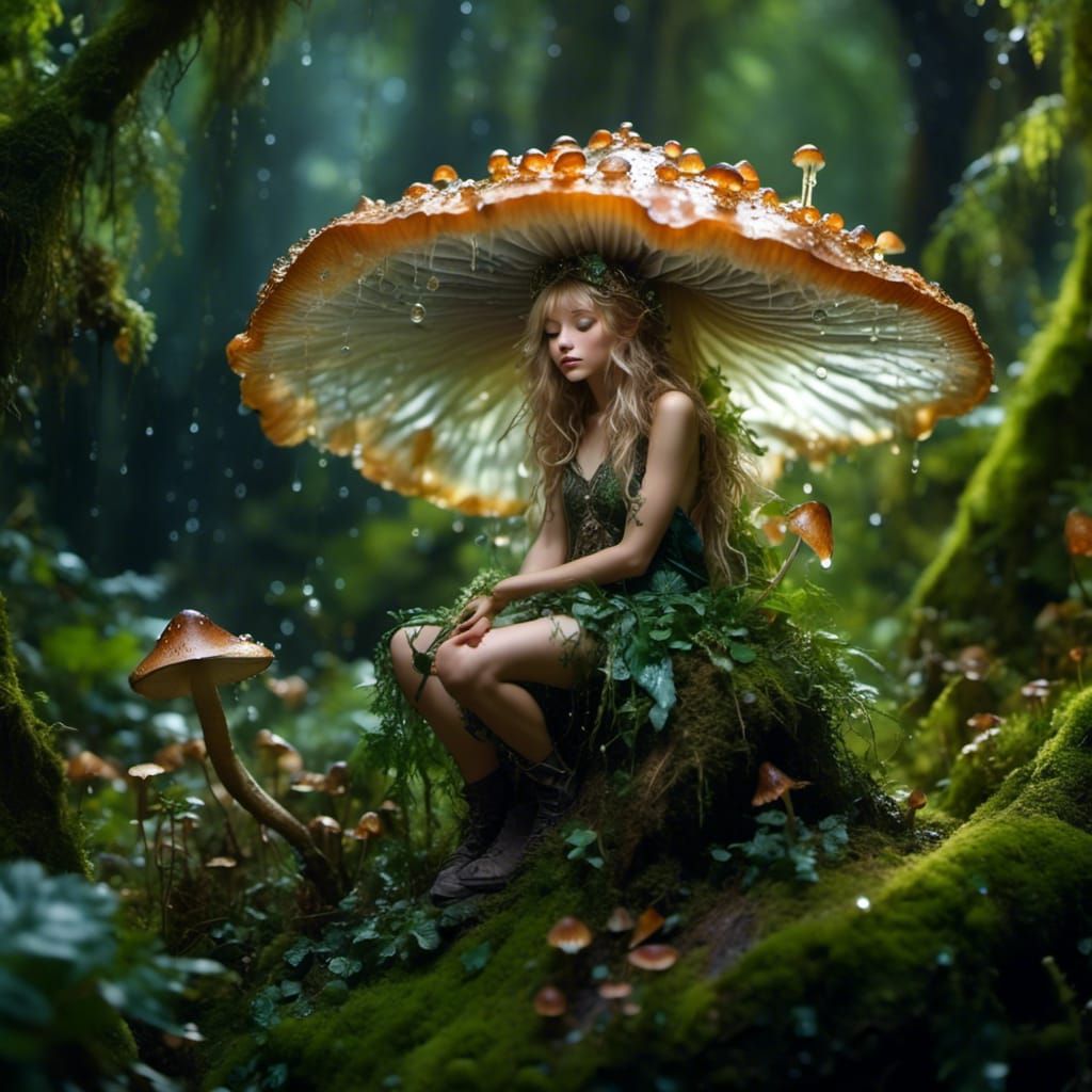 Tiny Fairy on Mushroom, Macro Photography