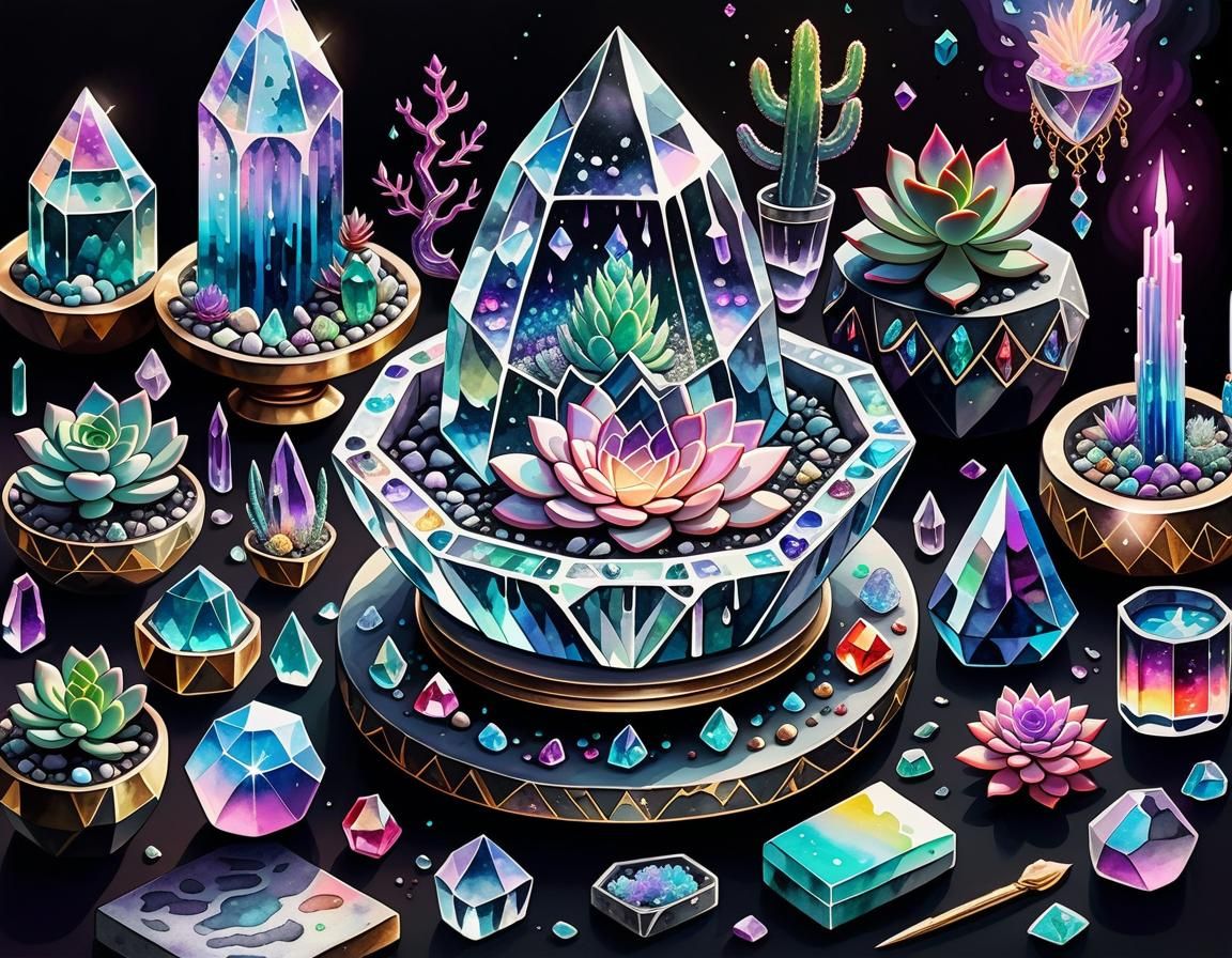 Crystals and Demoness in Pastel Goth Watercolour