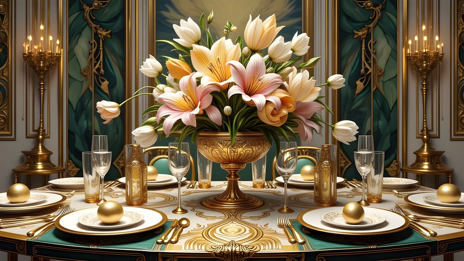 Ethereal Easter Table Setting in Art Deco Style