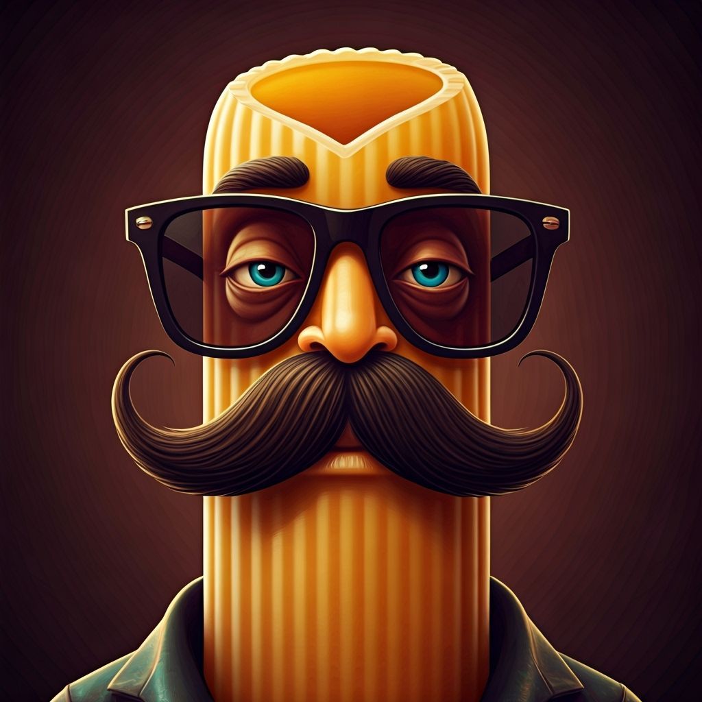 Penne Pasta Character in Polychromatic Digital Art Style