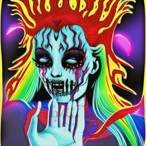 Luminescent Rainbow Goddess of Fire and Horror