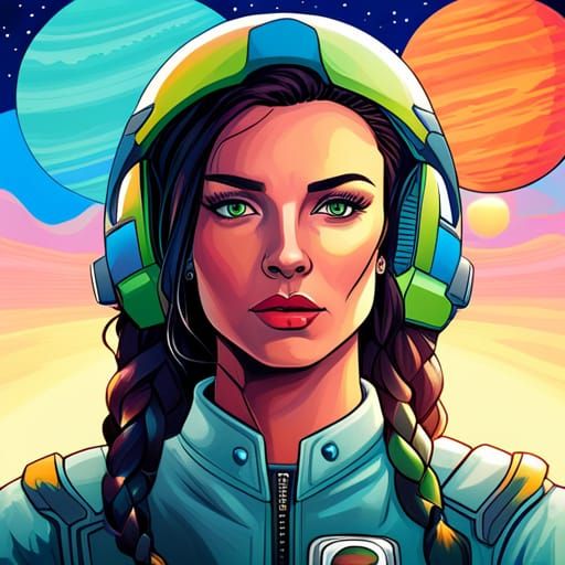 Brunette Mech Pilot Portrait in Cassette Futurism Style