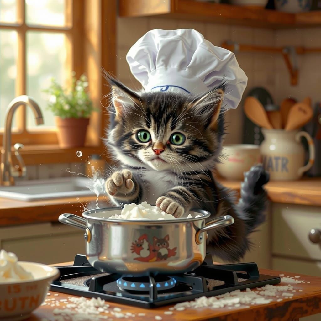 Kittens Cause Kitchen Chaos in Digital Painting