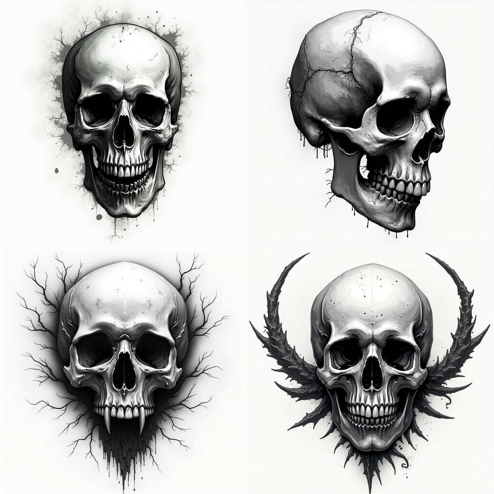 Monochrome Vector Skull Logo in Horror Style