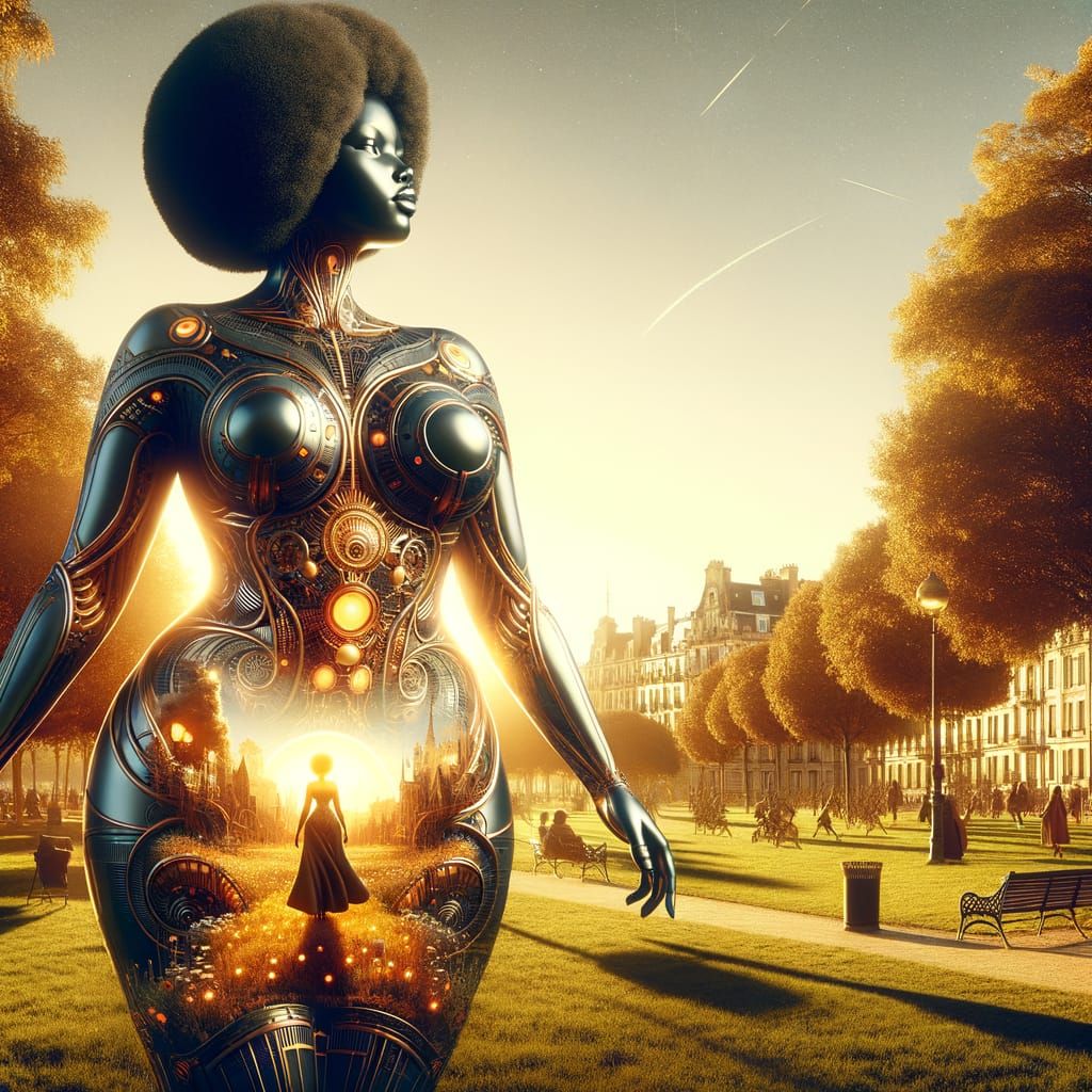 Surrealist Afrofuturist Goddess in Sunlit Central Park