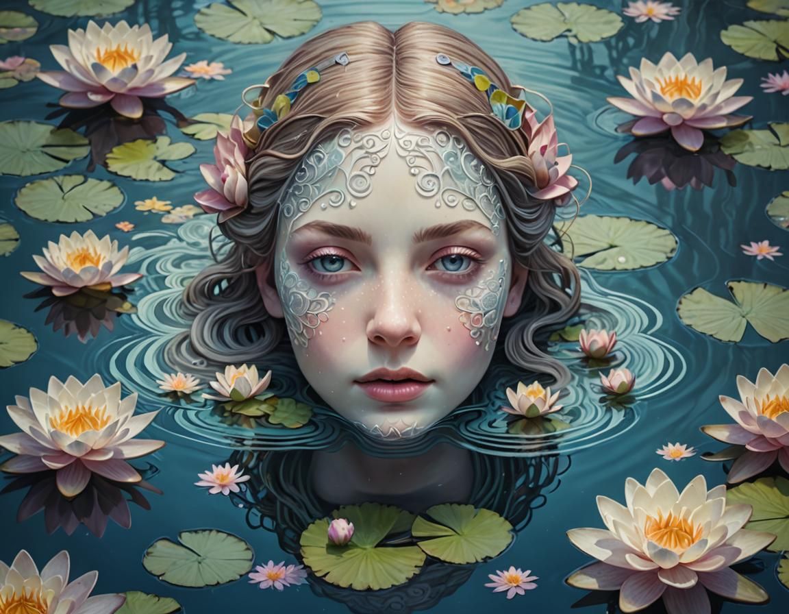 Ophelia in Pond: Surrealism with Zentangle Details