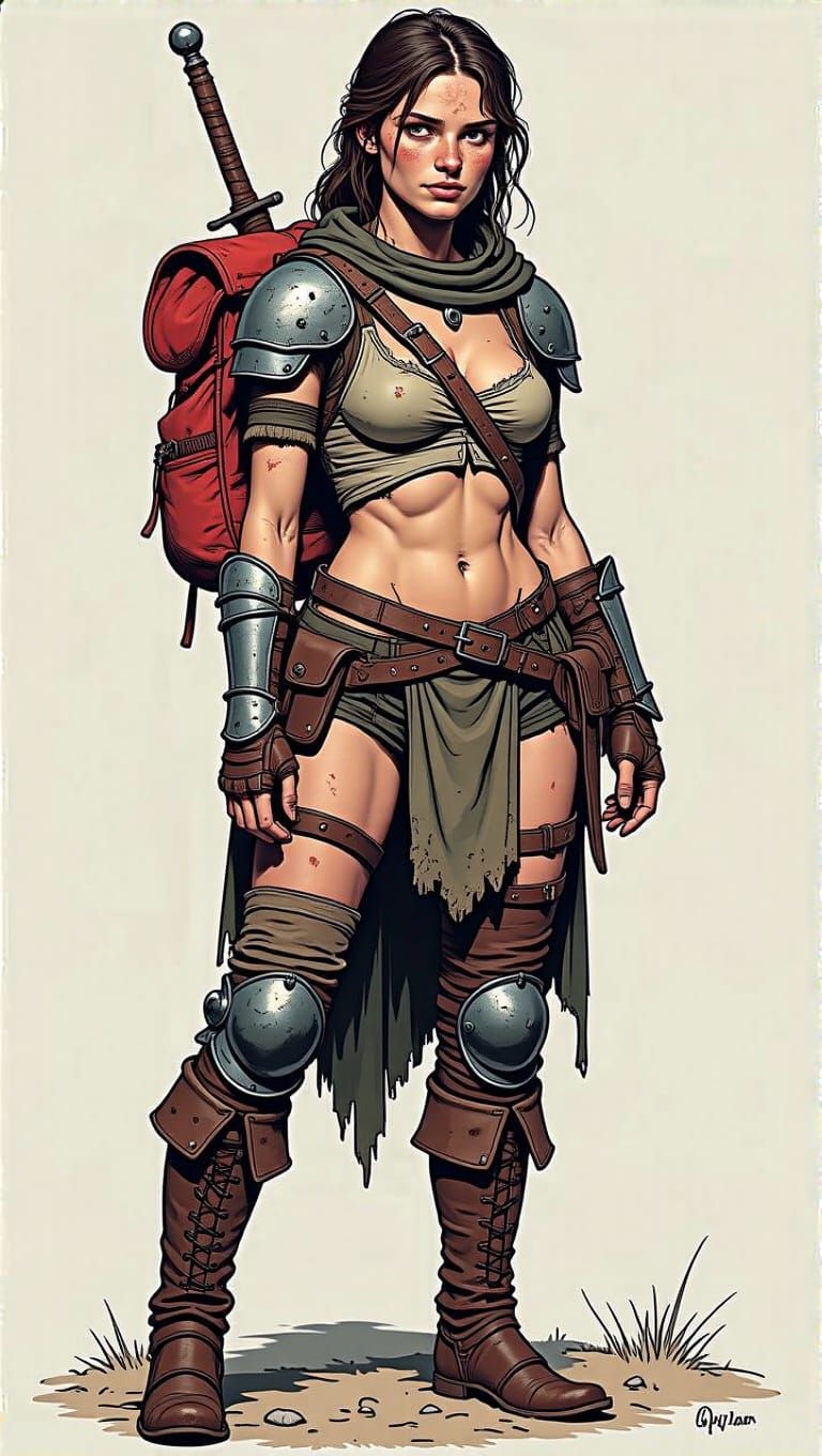 Medieval Warrior Goddess in Dungeonpunk Comic Art Style