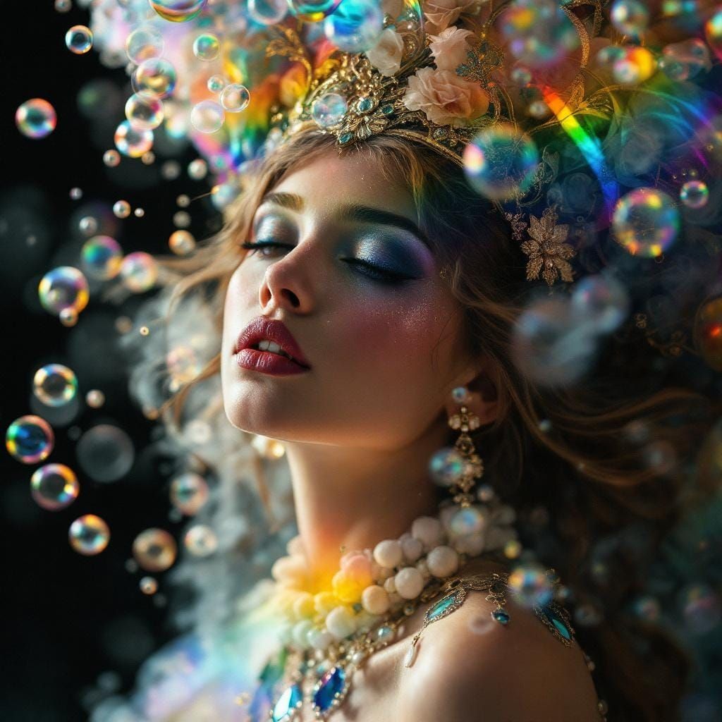 Luminescent Bubbles Surround Ceremonial Girl: Art Nouveau St...