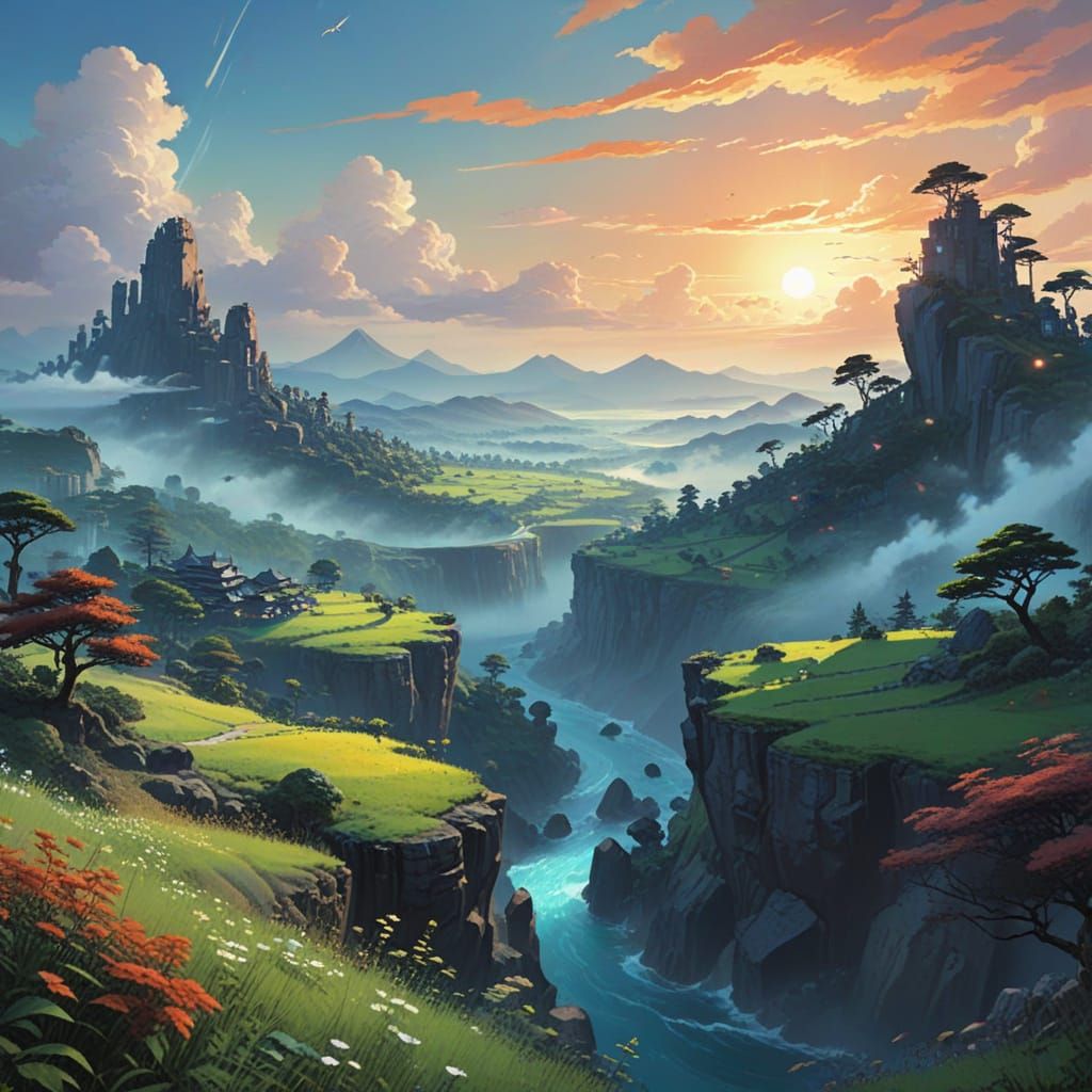 Abstract Fantasy Landscape in Ghibli Style