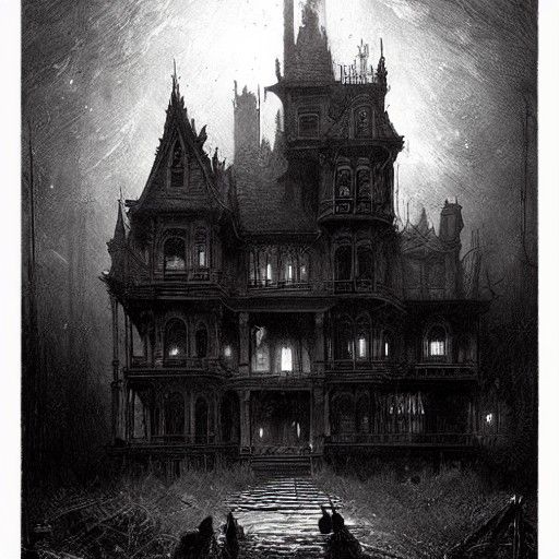 Spooky Victorian Mansion in Gothic Horror Style